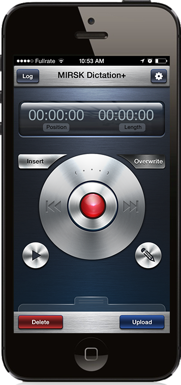 For Smartphone dictation, download the free MIRSK Dictation+ Mobile dictation recorder for iPhone, Android or Windows from the App/Play Store.